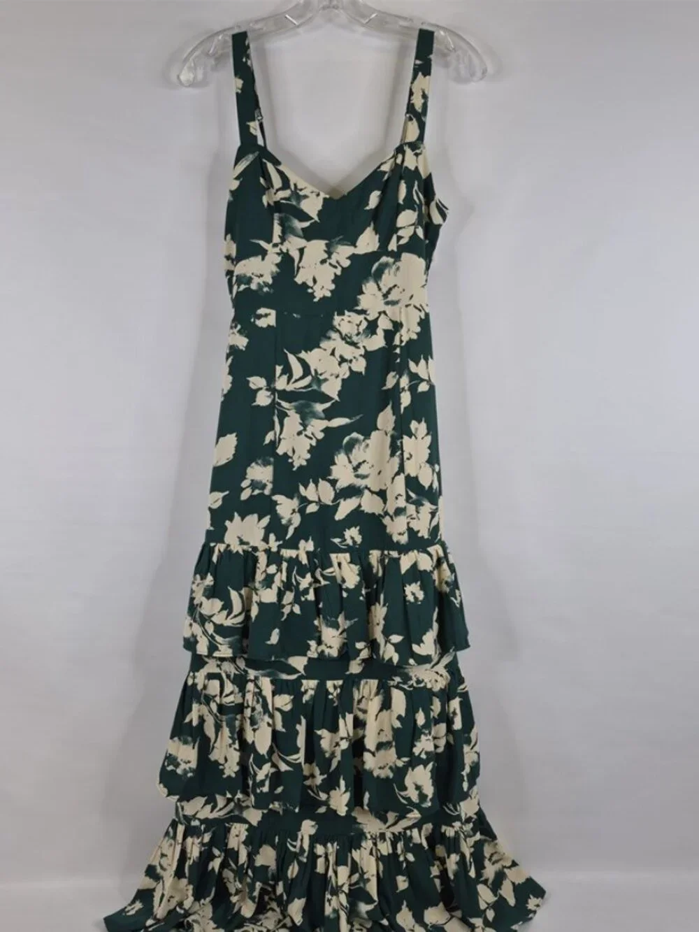 Abercrombie & Fitch Ruffle Tiered Maxi Dress Green Pattern Size S NWT $150